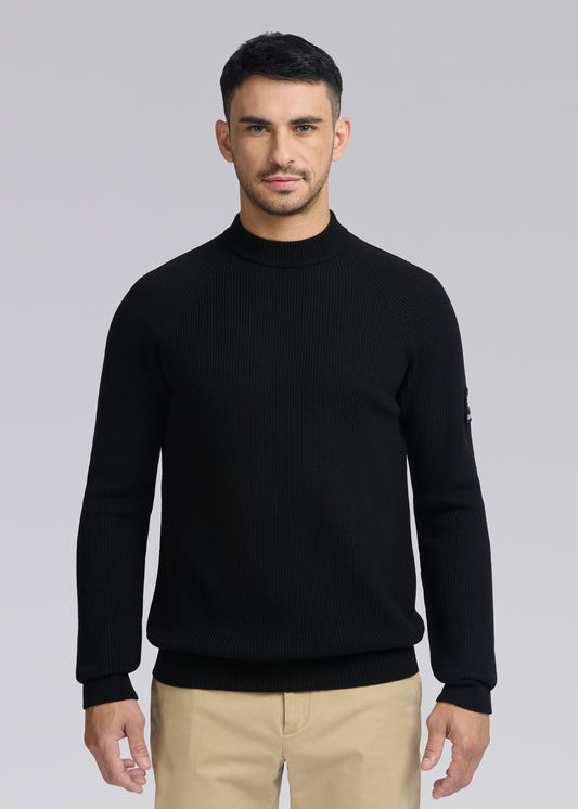 Sandbanks Mock Neck Merino Wool Jumper - Black