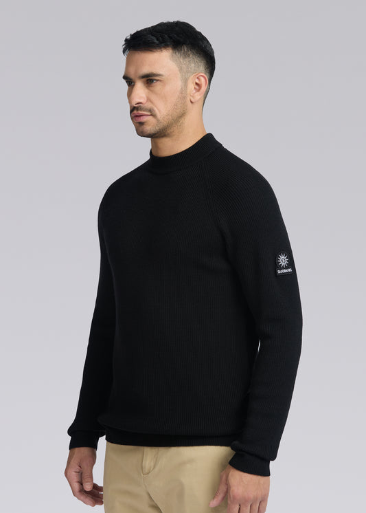 Sandbanks Mock Neck Merino Wool Jumper - Black