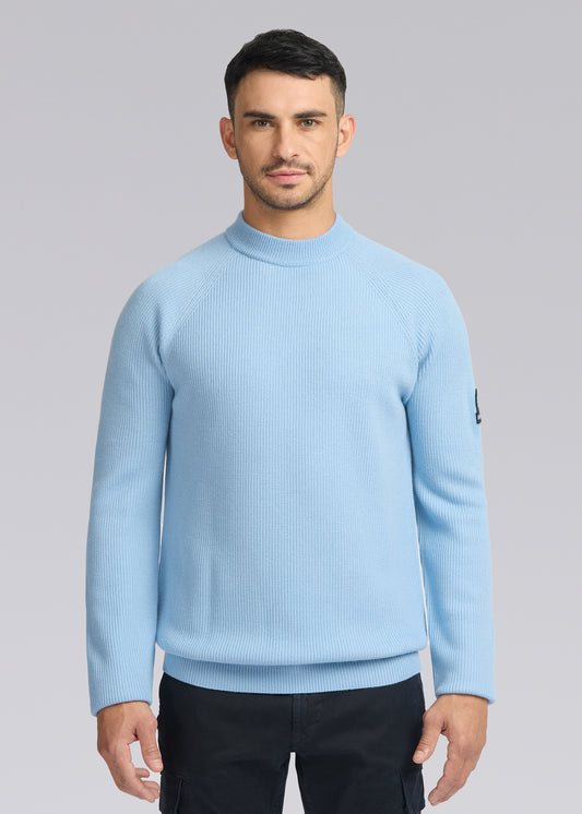 Sandbanks Mock Neck Merino Wool Jumper - Crystal Blue