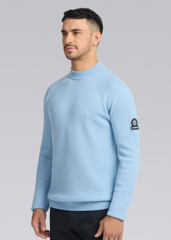 Sandbanks Mock Neck Merino Wool Jumper - Crystal Blue