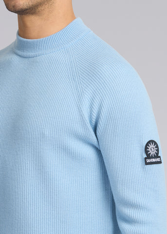 Sandbanks Mock Neck Merino Wool Jumper - Crystal Blue