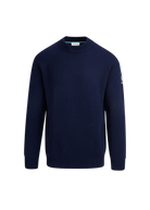 Navy blue sweater on a white background