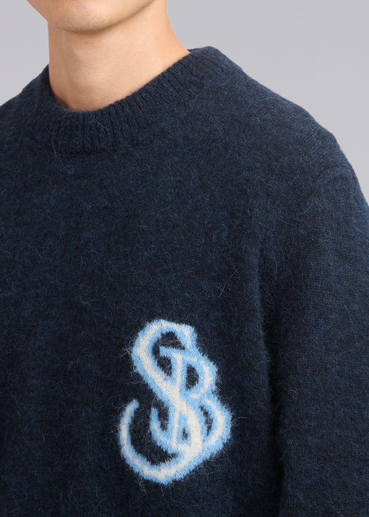 Sandbanks SB Intarsia Mohair Alpaca-Blend Jumper - Navy