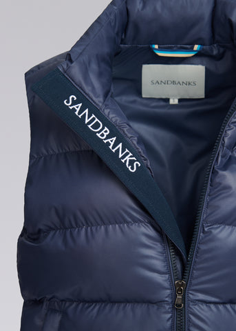 Sandbanks Pebble Funnel Neck Long Gilet - Navy