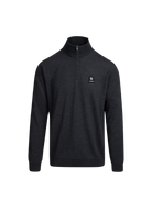 Black quarter-zip pullover with a logo on a white background