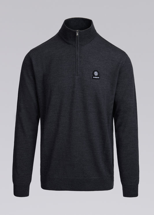 Sandbanks Merino Wool Quarter Zip Knitted Jumper - Anthracite