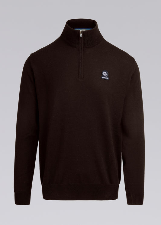 Sandbanks Fine Gauge Quarter Zip Jumper - Brown