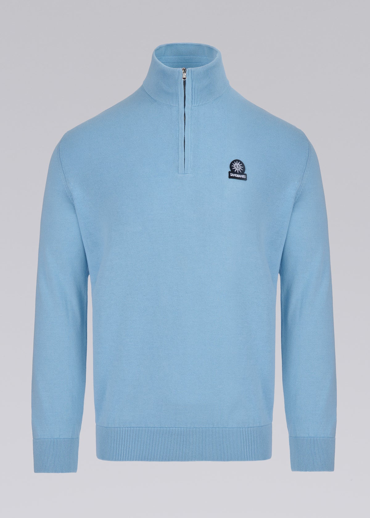 Sandbanks Merino Wool Quarter Zip Jumper - Crystal Blue