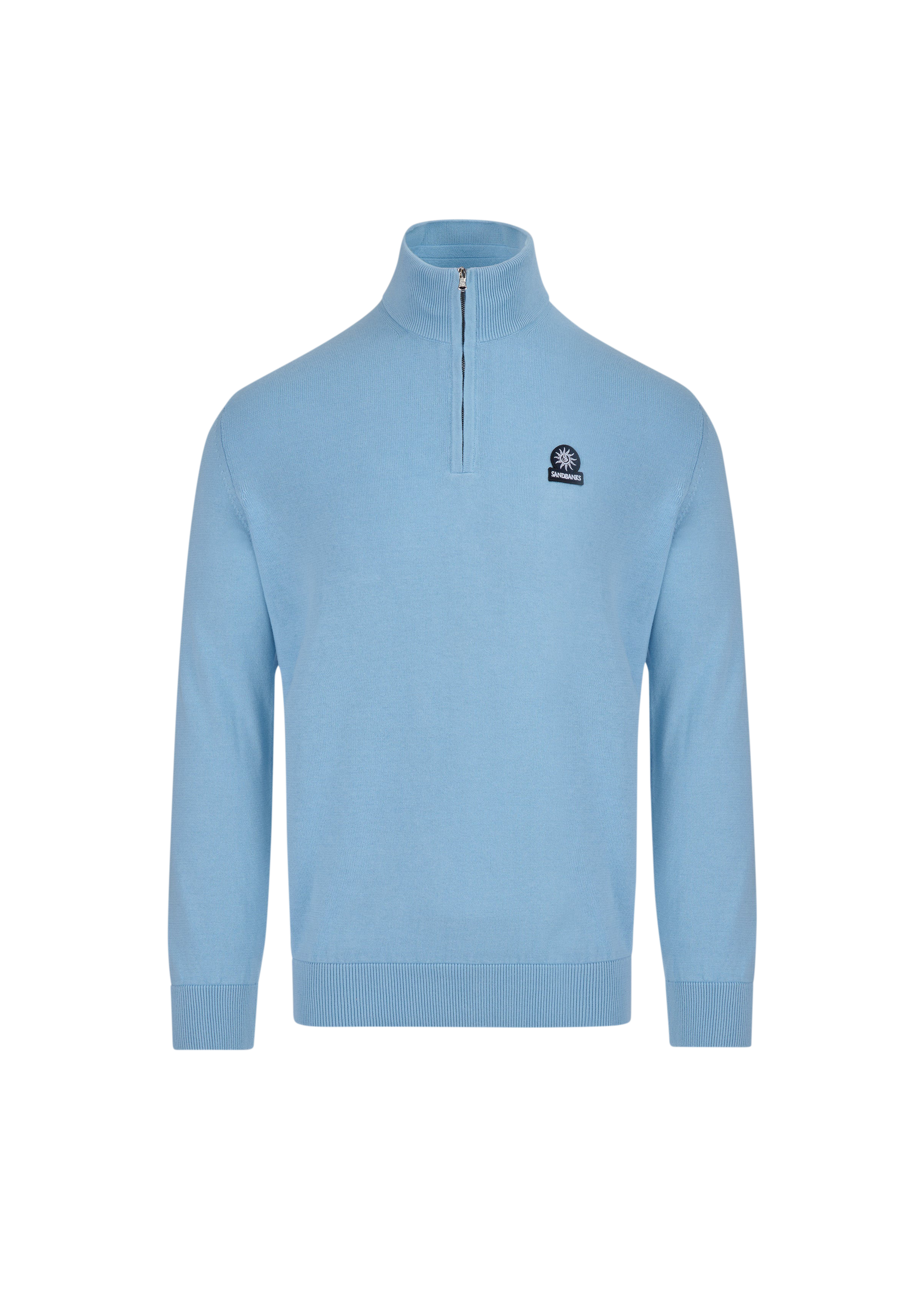 Sandbanks Merino Wool Quarter Zip Jumper in Crystal Blue
