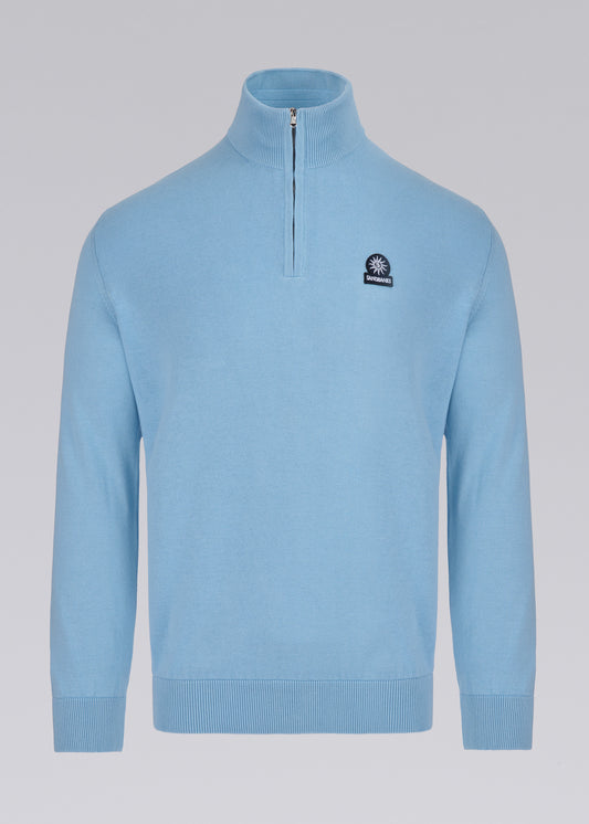 Sandbanks Merino Wool Quarter Zip Jumper - Crystal Blue