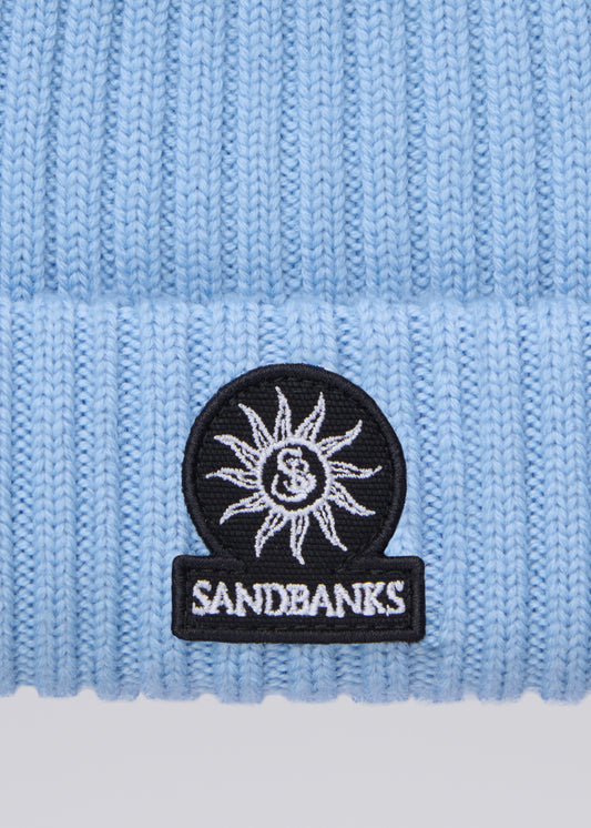 Sandbanks Badge Logo Merino Wool Beanie - Crystal Blue