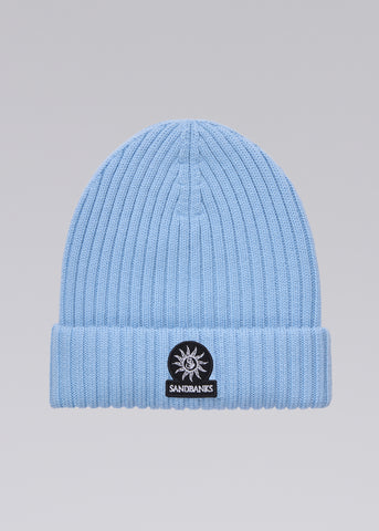 Sandbanks Badge Logo Merino Wool Beanie - Crystal Blue