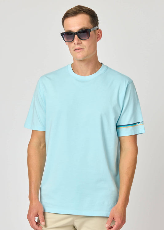 Sandbanks Tri-colour Sleeve Print T-Shirt - Crystal Blue