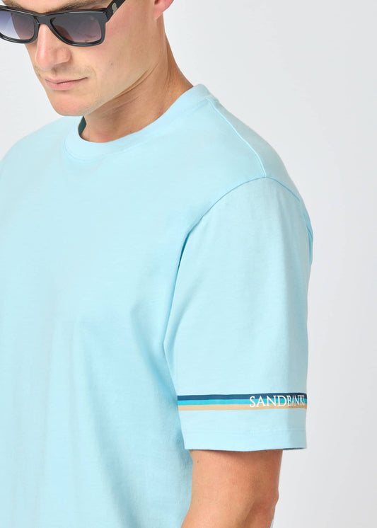 Sandbanks Tri-colour Sleeve Print T-Shirt - Crystal Blue