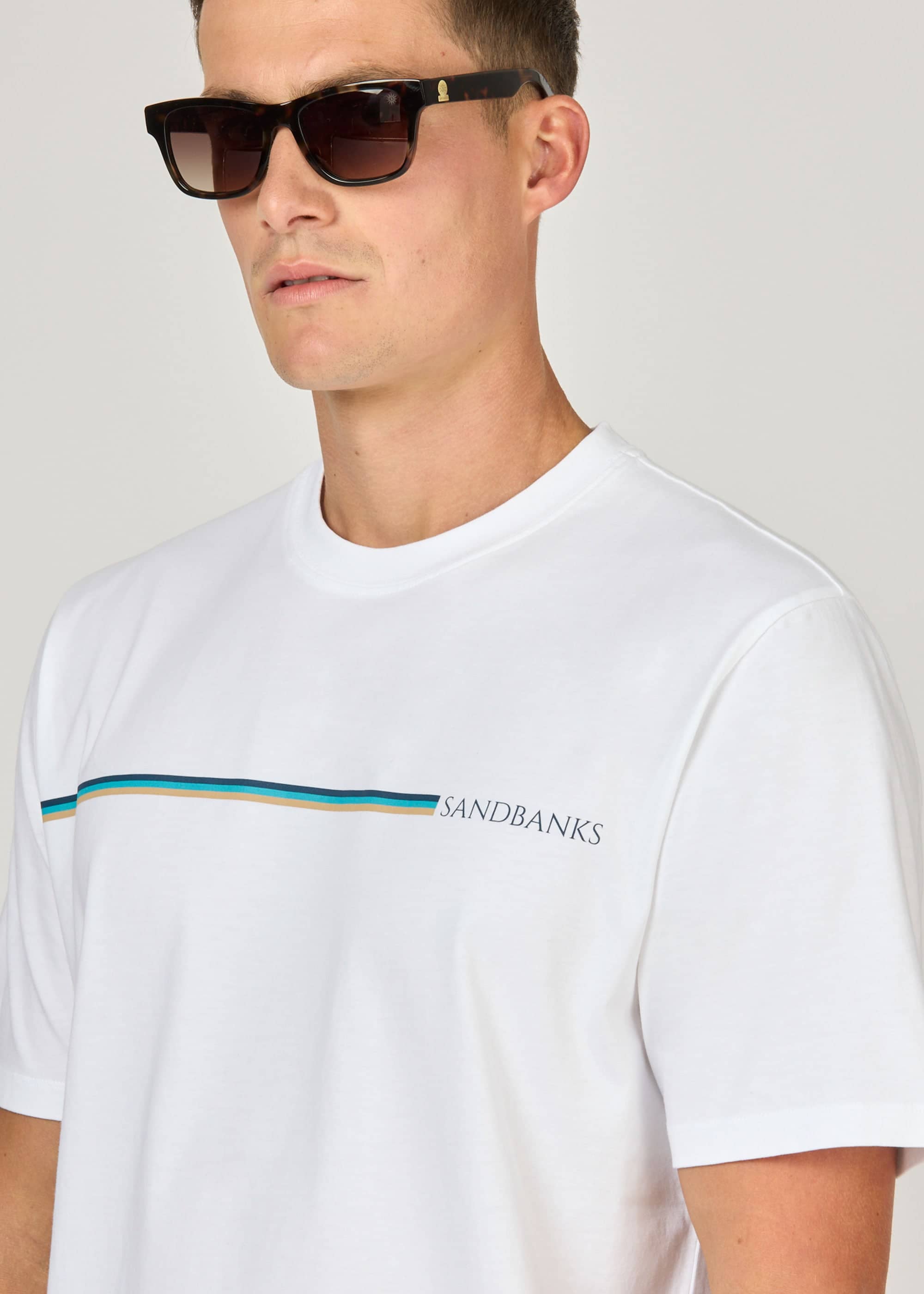 Sandbanks Tri-colour Stripe T-Shirt - White
