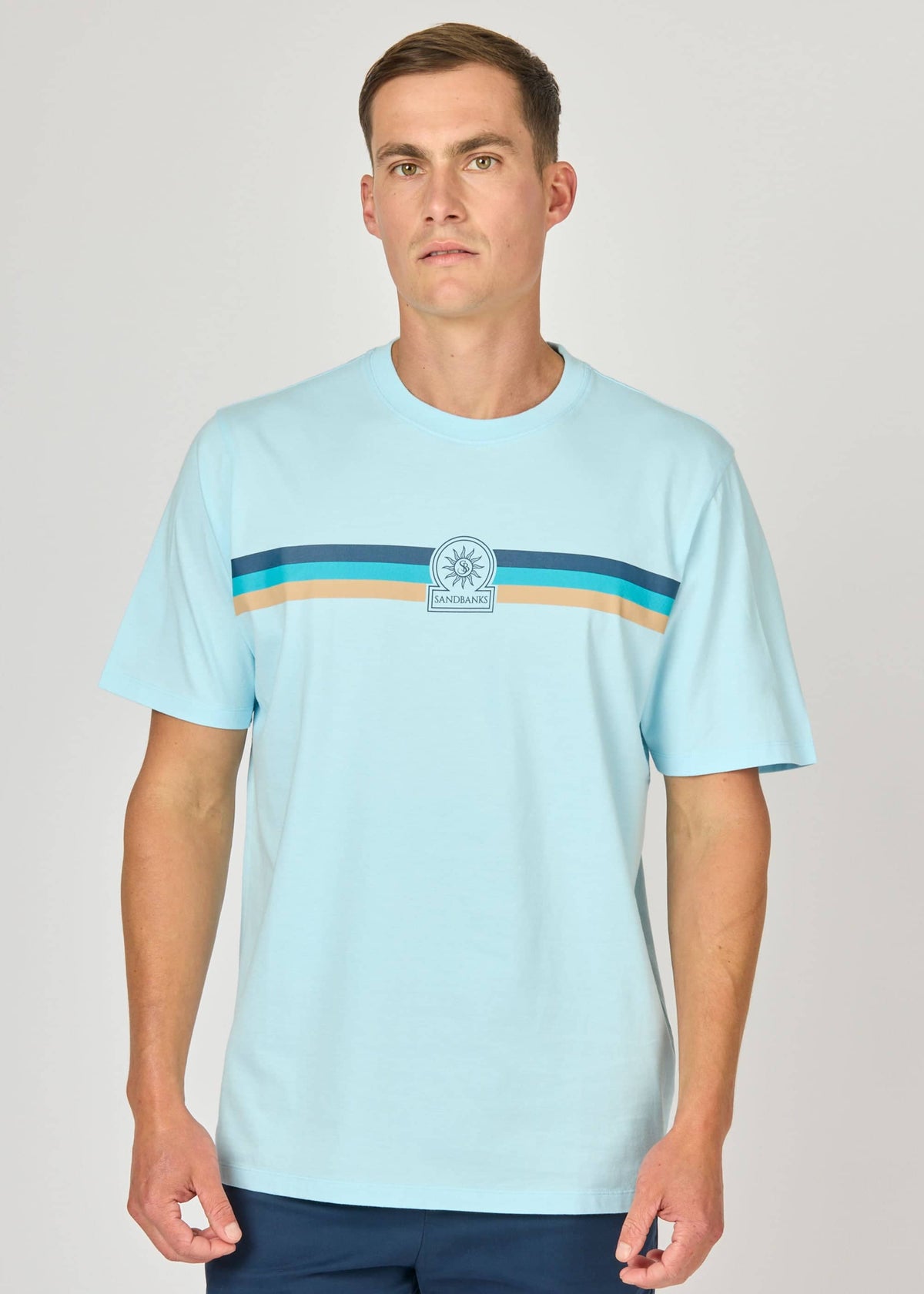 Sandbanks Tri-colour Logo T-Shirt - Crystal Blue