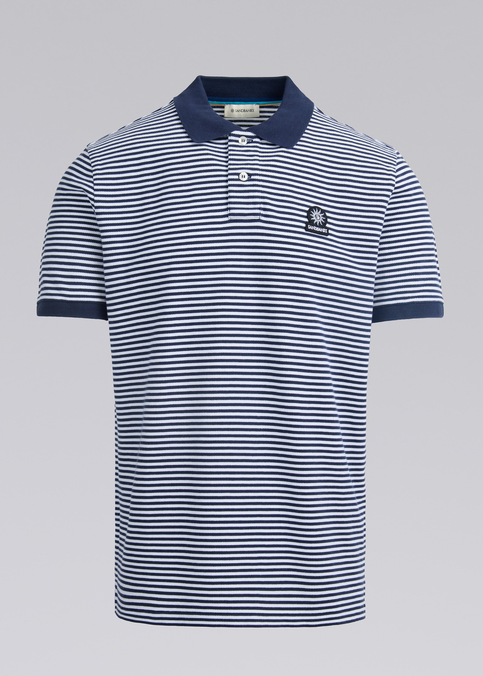 Sandbanks Badge Logo Stripe Polo Shirt - Navy - Sandbanks
