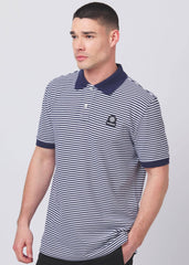 Sandbanks Badge Logo Stripe Polo Shirt - Navy - Sandbanks
