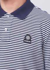Sandbanks Badge Logo Stripe Polo Shirt - Navy - Sandbanks