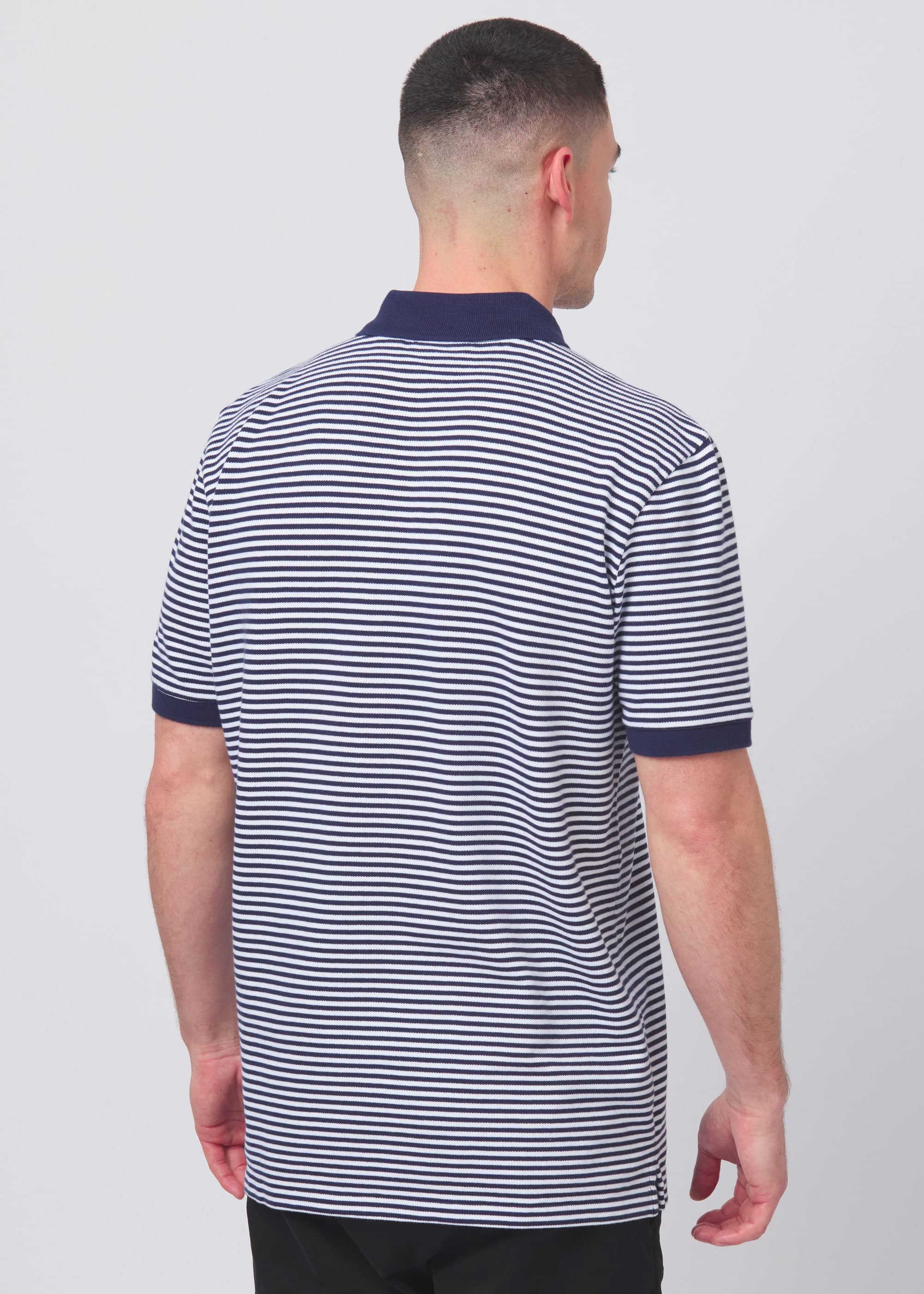 Sandbanks Badge Logo Stripe Polo Shirt - Navy - Sandbanks