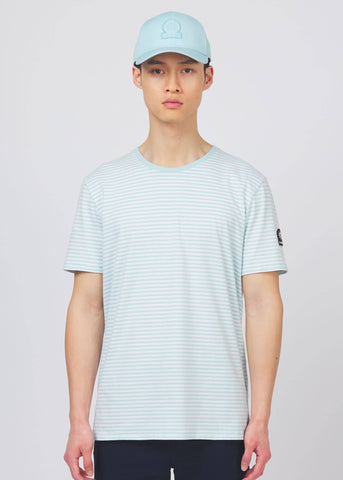 Sandbanks Badge Logo Stripe T-Shirt - Crystal Blue/White - Sandbanks