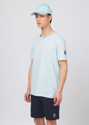 Sandbanks Badge Logo Stripe T-Shirt - Crystal Blue/White - Sandbanks