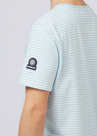 Sandbanks Badge Logo Stripe T-Shirt - Crystal Blue/White - Sandbanks