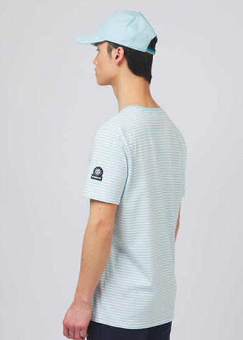 Sandbanks Badge Logo Stripe T-Shirt - Crystal Blue/White - Sandbanks