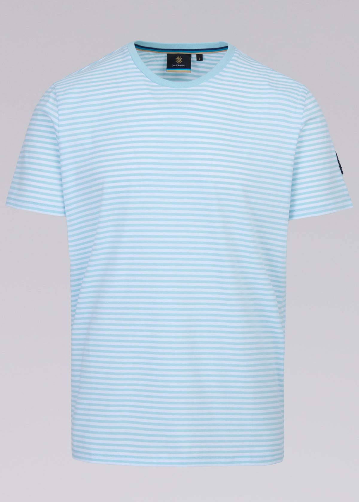 Sandbanks Badge Logo Stripe T-Shirt - Crystal Blue/White