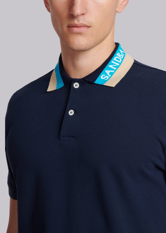 Sandbanks Tri-Colour Collar Polo Shirt - Navy