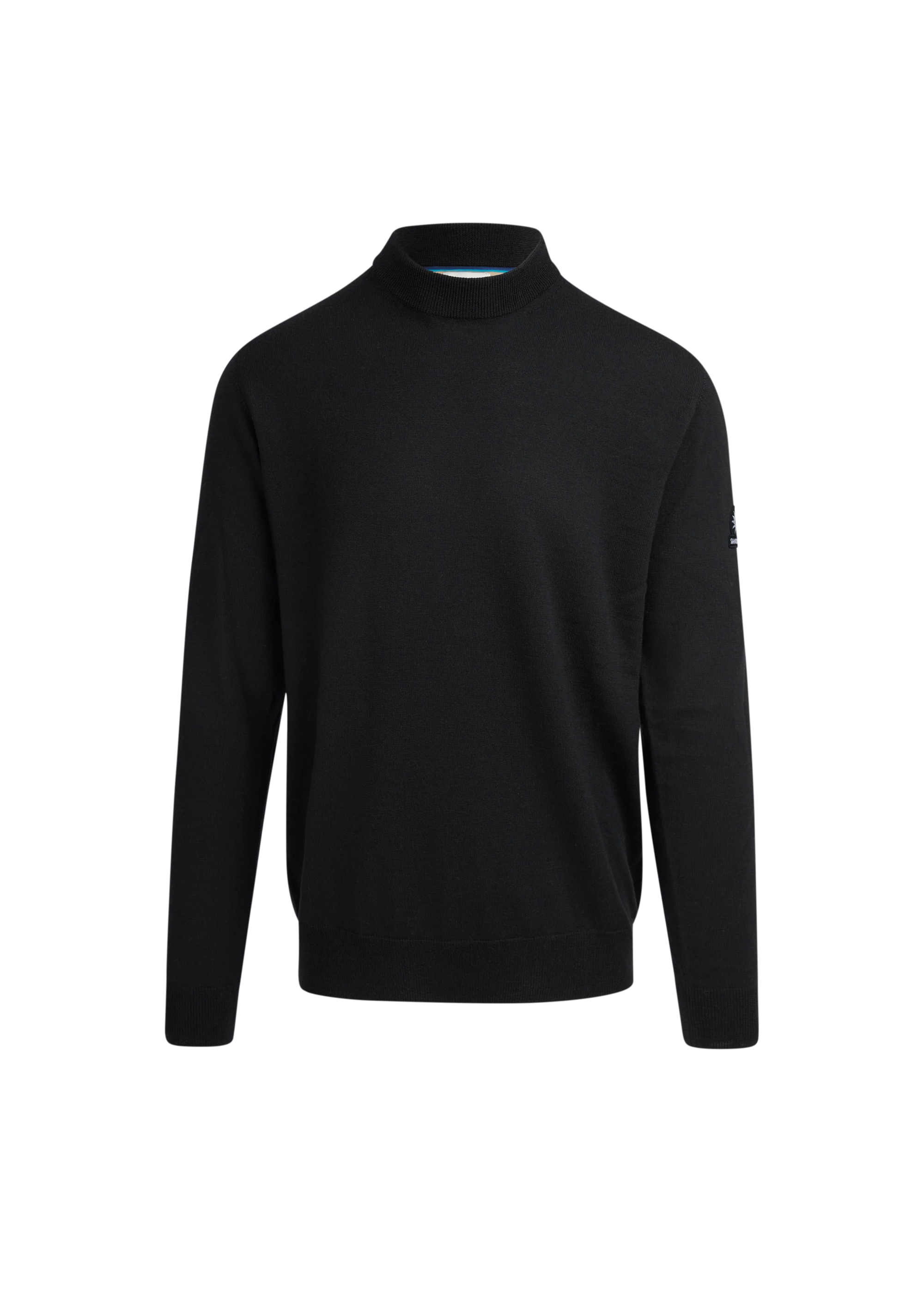 Black turtleneck sweater on a white background
