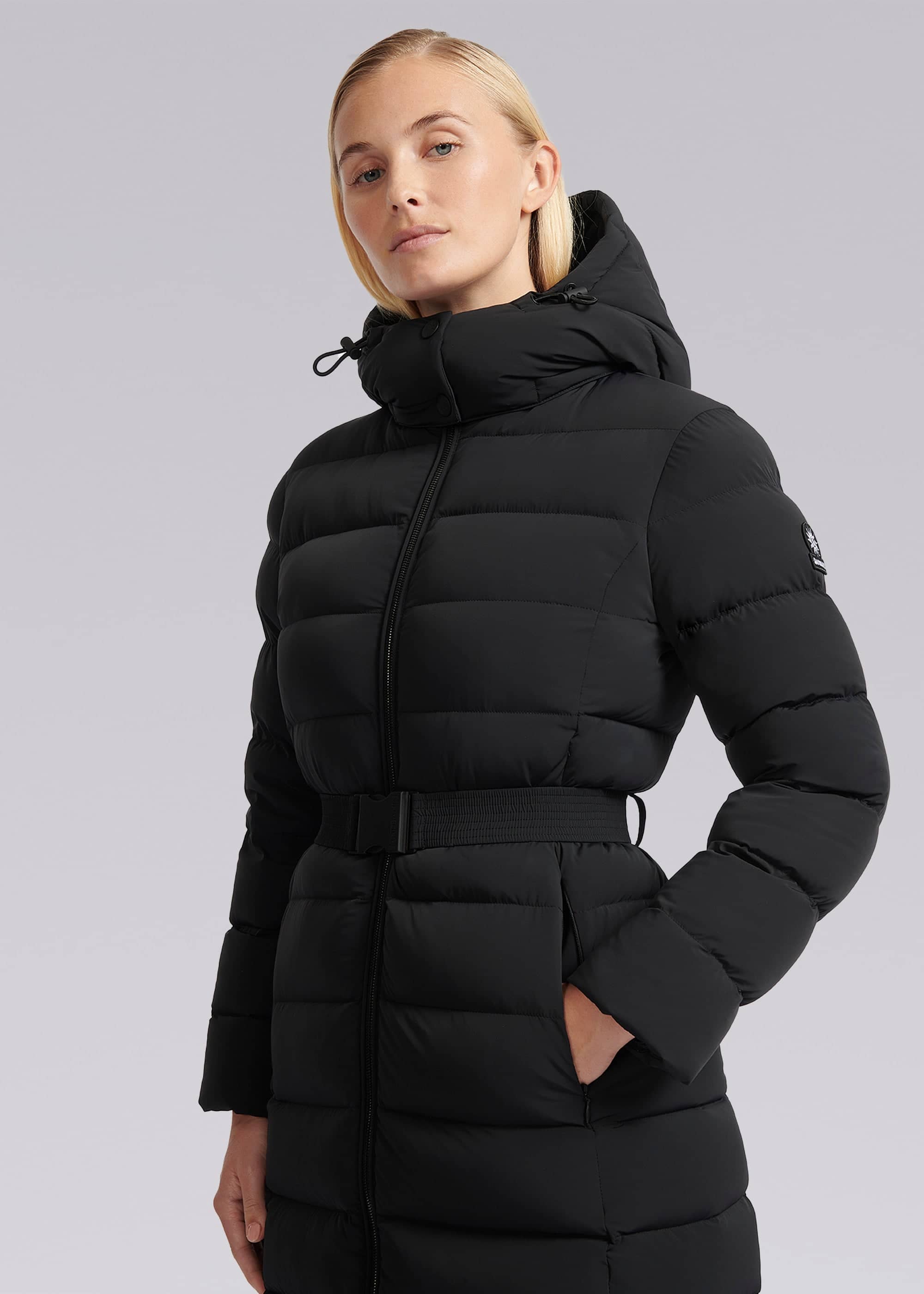 Ax Paris Womens Belted Puffer Ax Paris Belt Black Long Padded