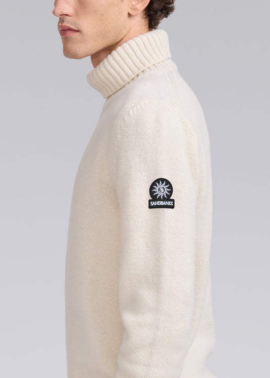 Sandbanks Merino Wool-Cashmere Roll Neck Jumper - Ecru