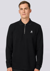 Sandbanks Badge Logo Long Sleeve Zip Polo Shirt - Black