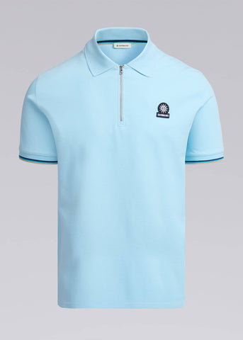 Sandbanks Badge Logo Zip Polo Shirt - Crystal Blue