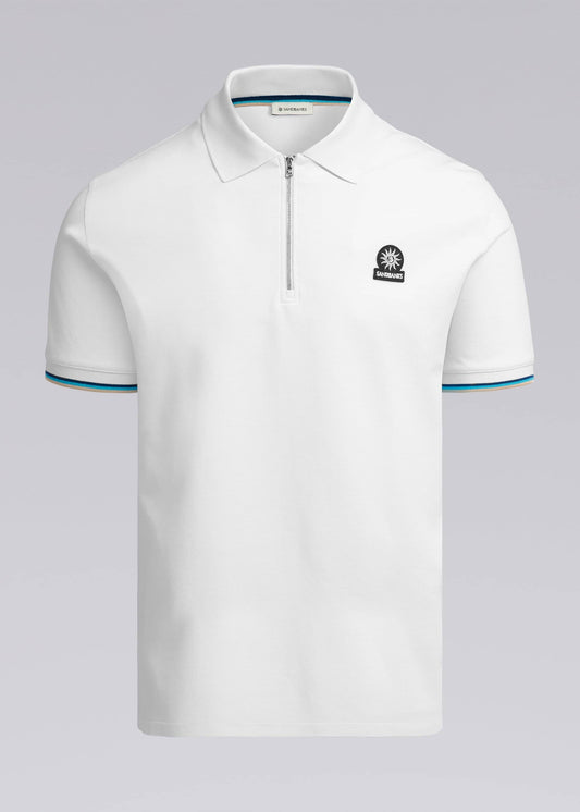 Sandbanks Badge Logo Zip Polo Shirt - White