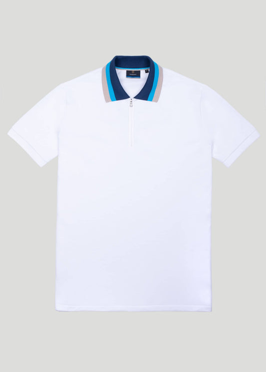 Sandbanks Tri-Colour Zip Polo Shirt - White - sandbanksco.com