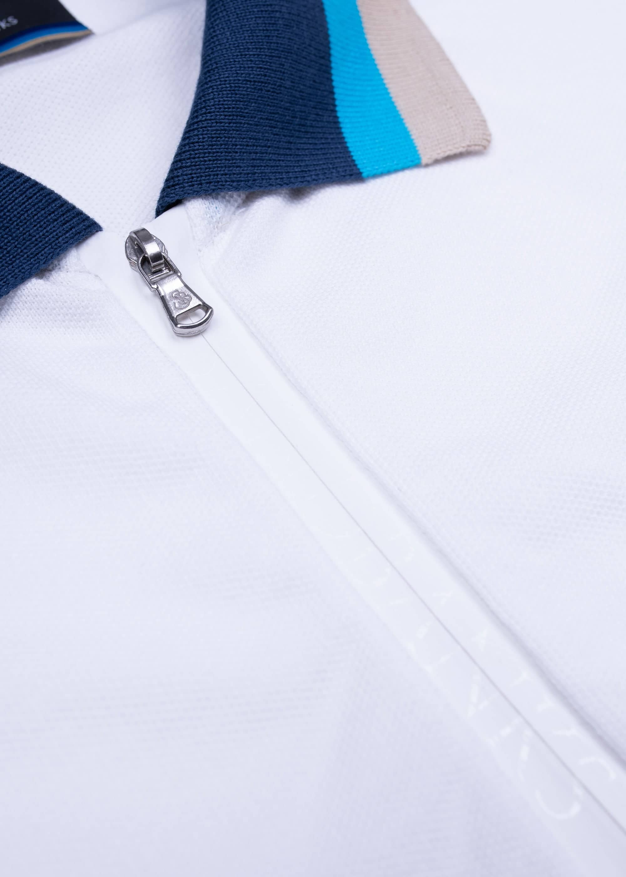 Sandbanks Tri-Colour Zip Polo Shirt - White - sandbanksco.com