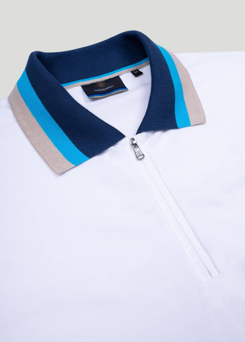 Sandbanks Tri-Colour Zip Polo Shirt - White - sandbanksco.com