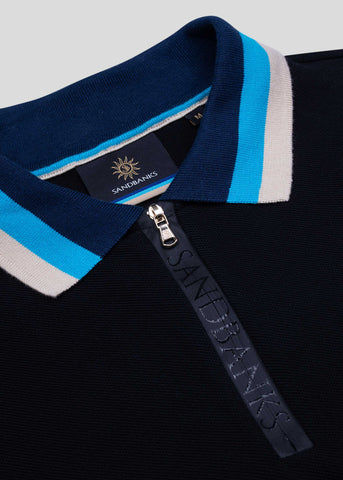 Sandbanks Tri-Colour Long Sleeve Zip Polo Shirt - sandbanksco.com