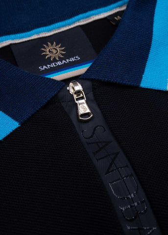 Sandbanks Tri-Colour Long Sleeve Zip Polo Shirt - sandbanksco.com