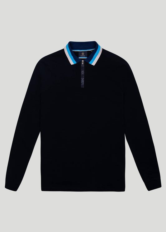 Sandbanks Tri-Colour Long Sleeve Zip Polo Shirt - sandbanksco.com